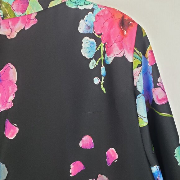 Rickie Freeman For Teri Jon Twill Floral Print Shift Dress Black Multi Size 12 - Picture 7 of 8